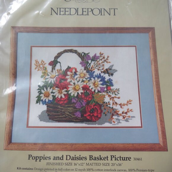 Poppies and Daisies Basket Picture Something Special Needlepoint Kit #30461 - Picture 2 of 8